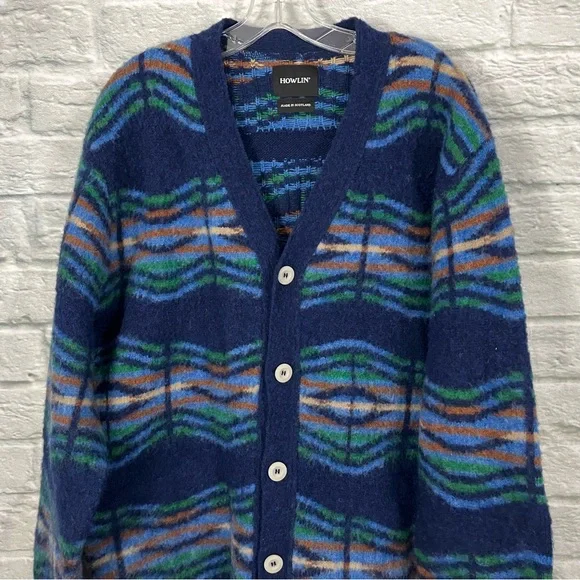 Howlin’ Men’s XL Out of This World Cardigan - Magic Blue - 100% Scottish Wool - Picture 7 of 16